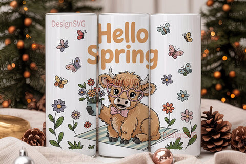 Highland Cow Spring 20oz Tumbler Wrap Sublimation DesignSVG 