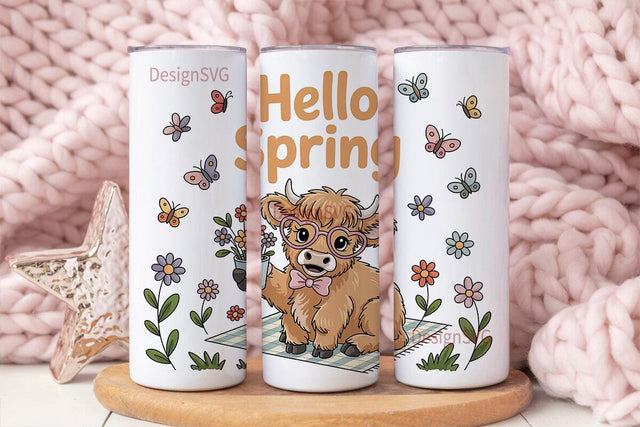 Highland Cow Spring 20oz Tumbler Wrap Sublimation DesignSVG 