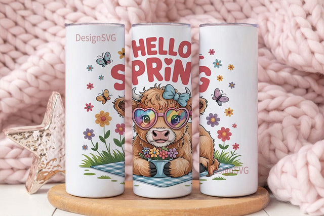 Highland Cow Spring 20oz Tumbler Wrap Sublimation DesignSVG 