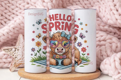 Highland Cow Spring 20oz Tumbler Wrap Sublimation DesignSVG 