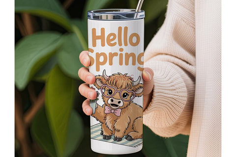Highland Cow Spring 20oz Tumbler Wrap Sublimation DesignSVG 