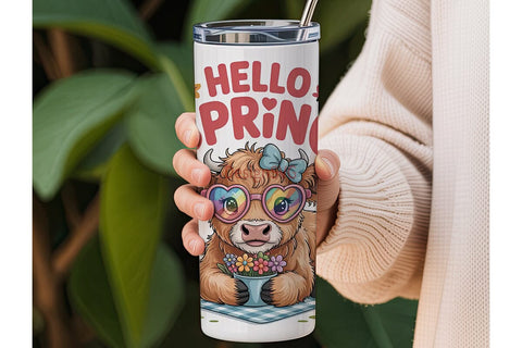 Highland Cow Spring 20oz Tumbler Wrap Sublimation DesignSVG 