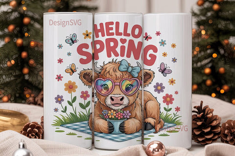 Highland Cow Spring 20oz Tumbler Wrap Sublimation DesignSVG 