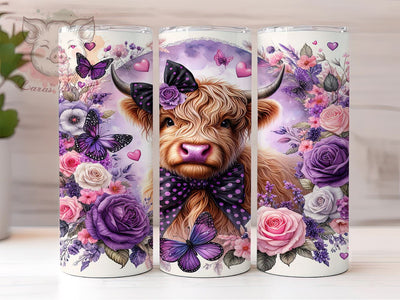 Highland Cow Spring Flower 20oz Tumbler Png, Straight & Tapered Tumbler Png, Highland Cow Purple Tumbler Png, Digital Download PNG Sublimation Lara' s Designs 