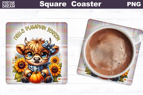 Highland Cow Square Coaster Bundle Sublimation WatercolorColorDream 
