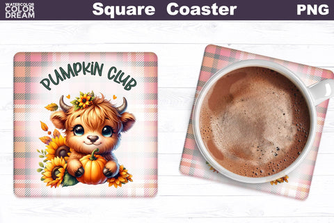 Highland Cow Square Coaster Bundle Sublimation WatercolorColorDream 