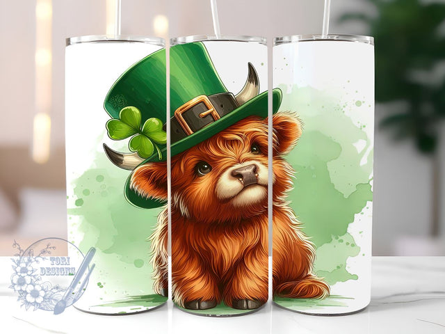 Highland Cow St. Patrick 20 oz Skinny Sublimation Tumbler Designs, Happy Saint Patrick's Day Tumbler PNG, Straight & Tapered Tumbler Wrap PNG, Instant Digital Download PNG Sublimation ToriDesigns 