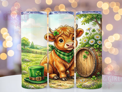 Highland Cow St Patrick Rustic 20oz Tumbler, St. Patrick's Day, Baby Cow, Rustic Farmhouse, Cheerful Smile, Skinny Tumbler, Sublimation PNG Sublimation SvggirlplusArt 