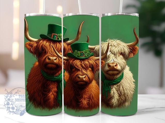Highland Cow St. Patrick Sublimation Tumbler PNG 20 Oz Straight Skinny Tumbler Happy Saint Patrick's Day Sublimation Design Digital Download Sublimation ToriDesigns 