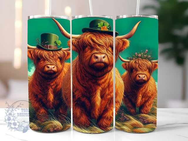 Highland Cow St. Patrick Sublimation Tumbler PNG 20 Oz Straight Skinny Tumbler Happy Saint Patrick's Day Sublimation Design Digital Download Sublimation ToriDesigns 