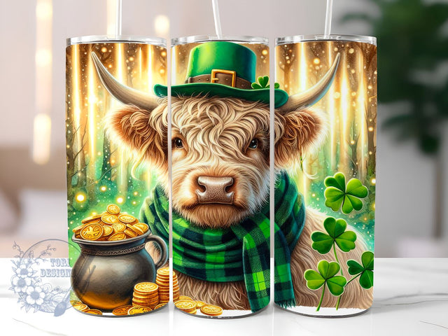 Highland Cow St. Patricks 20 oz Skinny Tumbler Sublimation Design, St Patrick's Day Tumbler Png, Straight & Tapered Tumbler Wrap, Instant Digital Download Sublimation ToriDesigns 