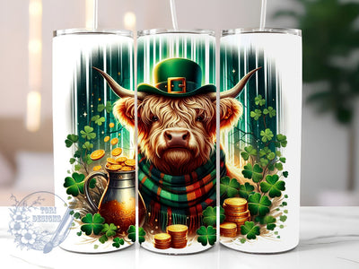 Highland Cow St. Patricks 20 oz Skinny Tumbler Sublimation Design, St Patrick's Day Tumbler Png, Straight & Tapered Tumbler Wrap, Instant Digital Download Sublimation ToriDesigns 