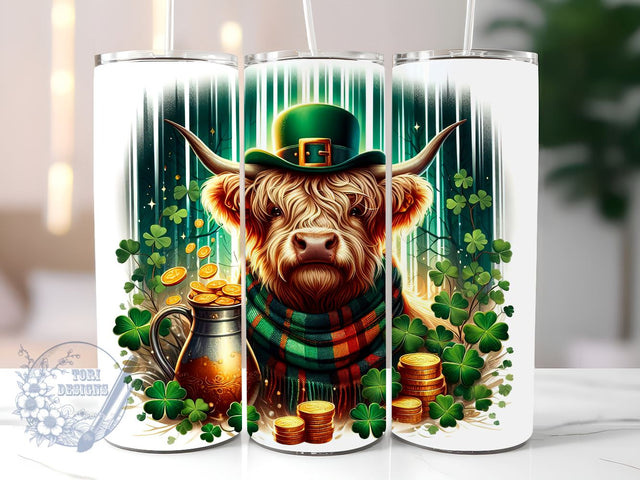 Highland Cow St. Patricks 20 oz Skinny Tumbler Sublimation Design, St Patrick's Day Tumbler Png, Straight & Tapered Tumbler Wrap, Instant Digital Download Sublimation ToriDesigns 