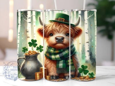 Highland Cow St. Patricks 20 oz Skinny Tumbler Sublimation Design, St Patrick's Day Tumbler Png, Straight & Tapered Tumbler Wrap, Instant Digital Download Sublimation ToriDesigns 