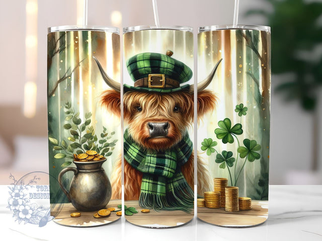 Highland Cow St. Patricks 20 oz Skinny Tumbler Sublimation Design, St Patrick's Day Tumbler Png, Straight & Tapered Tumbler Wrap, Instant Digital Download Sublimation ToriDesigns 