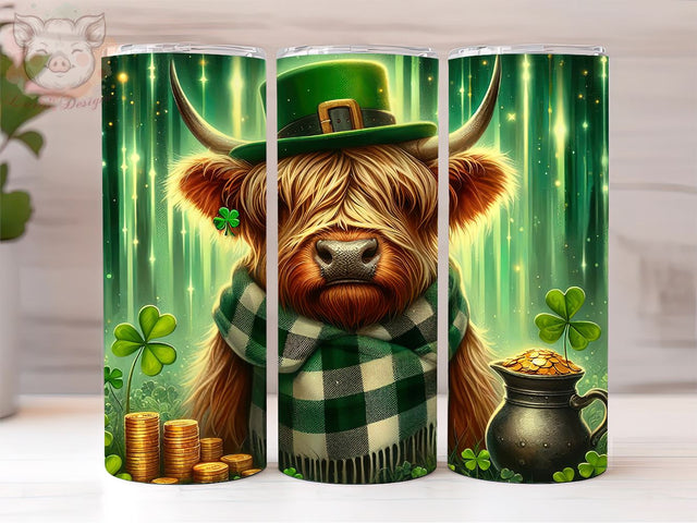 Highland Cow St. Patricks 20oz Tumbler Png, Sublimation Design, St Patricks Day Tumbler Png, Digital Download PNG Sublimation Lara' s Designs 