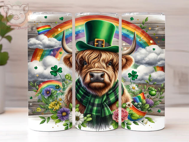 Highland Cow St Patrick's Day 20oz Tumbler Png, Straight & Tapered Tumbler Png, St Patrick's Day Tumbler Png, Digital Download PNG Sublimation Lara' s Designs 