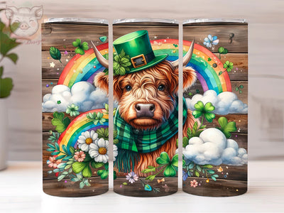 Highland Cow St Patrick's Day 20oz Tumbler Png, Straight & Tapered Tumbler Png, St Patrick's Day Tumbler Png, Digital Download PNG Sublimation Lara' s Designs 