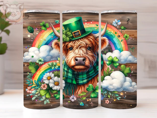 Highland Cow St Patrick's Day 20oz Tumbler Png, Straight & Tapered Tumbler Png, St Patrick's Day Tumbler Png, Digital Download PNG Sublimation Lara' s Designs 