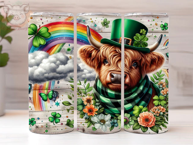Highland Cow St Patrick's Day 20oz Tumbler Png, Straight & Tapered Tumbler Png, St Patrick's Day Tumbler Png, Digital Download PNG Sublimation Lara' s Designs 