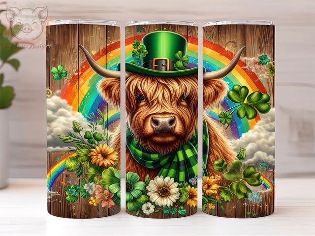 Highland Cow St Patrick's Day 20oz Tumbler Png, Straight & Tapered Tumbler Png, St Patrick's Day Tumbler Png, Digital Download PNG Sublimation Lara' s Designs 