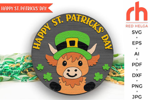 Highland Cow St Patricks Day Door Sign, St Pattys Day Hanger SVG RedHelgaArt 