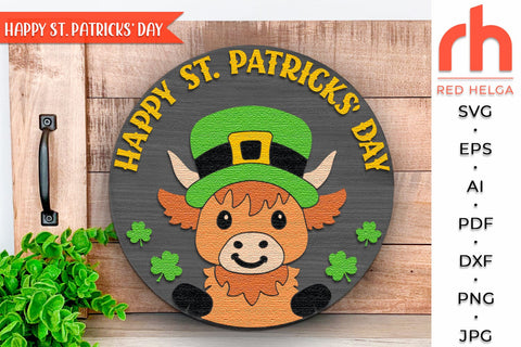 Highland Cow St Patricks Day Door Sign, St Pattys Day Hanger SVG RedHelgaArt 