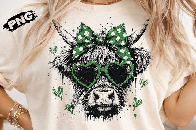 Highland Cow St Patricks Day Glasses PNG SVG DesignDestine 