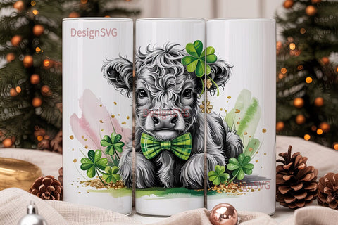 Highland Cow St. Patrick's Tumbler Wrap Sublimation DesignSVG 