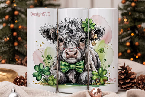 Highland Cow St. Patrick's Tumbler Wrap Sublimation DesignSVG 