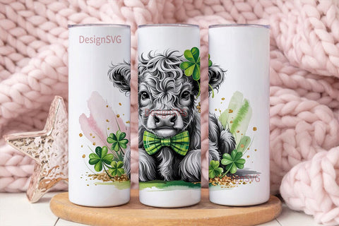 Highland Cow St. Patrick's Tumbler Wrap Sublimation DesignSVG 