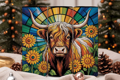 Highland Cow Stained Glass 20oz Tumbler Sublimation DesignSVG 