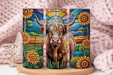 Highland Cow Stained Glass 20oz Tumbler Sublimation DesignSVG 
