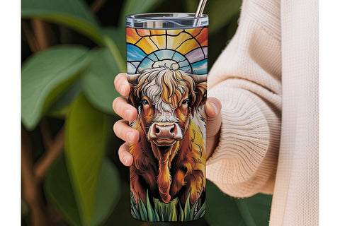 Highland Cow Stained Glass 20oz Tumbler Sublimation DesignSVG 