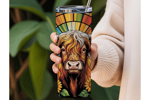 Highland Cow Stained Glass 20oz Tumbler Sublimation DesignSVG 