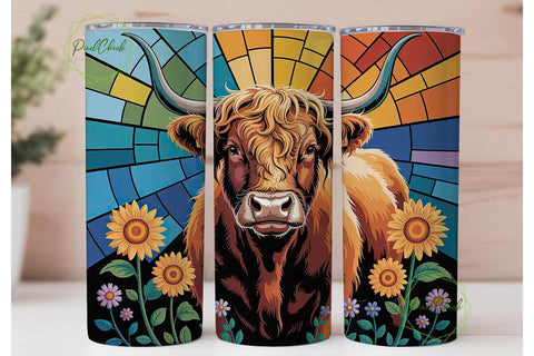 Highland Cow Stained Glass 20oz Tumbler Sublimation PixelChick 