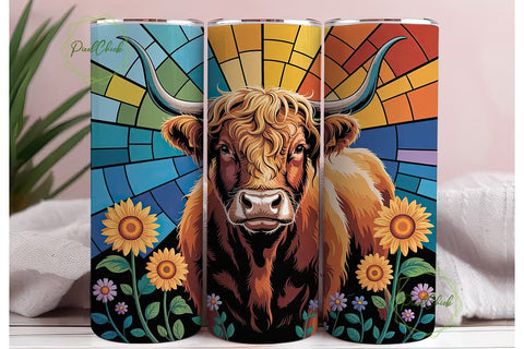 Highland Cow Stained Glass 20oz Tumbler Sublimation PixelChick 