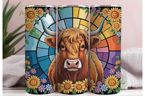 Highland Cow Stained Glass 20oz Tumbler Sublimation PixelChick 