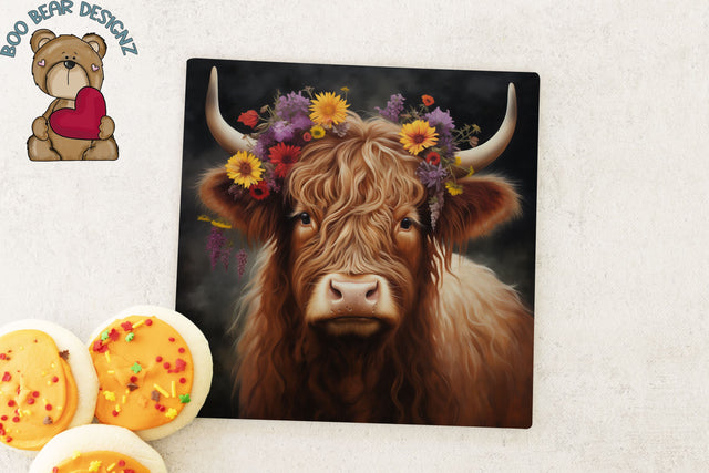 Highland Cow Sublimation Cutting board design Sublimation Boo Bear Designz 