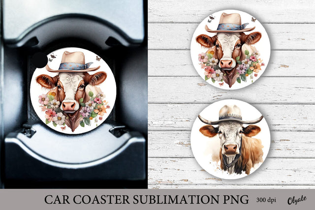 Highland Cow Sublimation PNG. Car Coaster PNG Sublimation Olga Terlyanskaya 