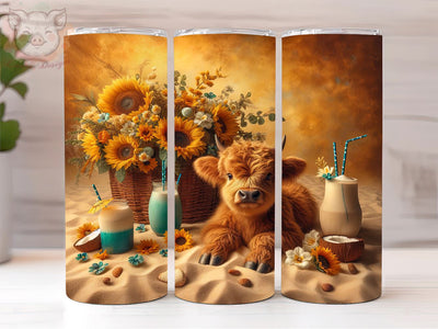 Highland Cow Summer 20oz Tumbler Png, Straight & Tapered Tumbler Png, Hello Summer Tumbler Png, Digital Download PNG Sublimation Lara' s Designs 