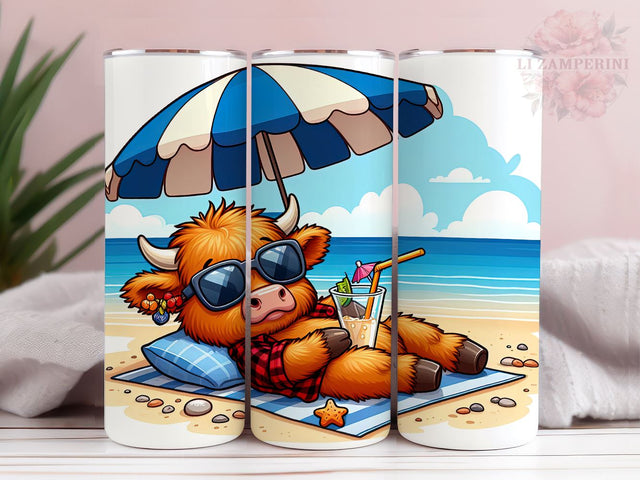 Highland Cow Summer 20oz Tumbler Wrap PNG, Highland Cow Tumbler Png, Straight & Tapered Tumbler Wrap, Instant Digital Download Sublimation Li Zamperini 