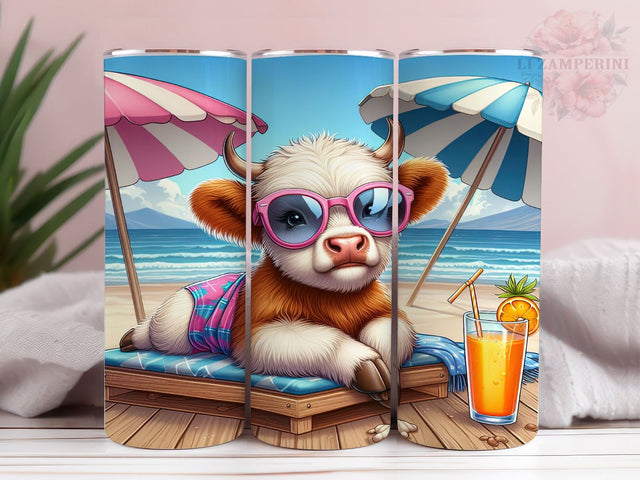 Highland Cow Summer 20oz Tumbler Wrap PNG, Highland Cow Tumbler Png, Straight & Tapered Tumbler Wrap, Instant Digital Download Sublimation Li Zamperini 