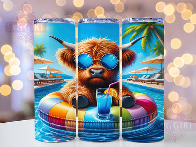 Highland Cow Summer 20oz Tumbler Wrap, Poolside Vibes Mug, Summer Cow Cup, Relaxing Cow Wrap, Boho Farm Animal Design, Funny Cow Lover Gift, Sublimation Tumbler Wrap Sublimation SvggirlplusArt 