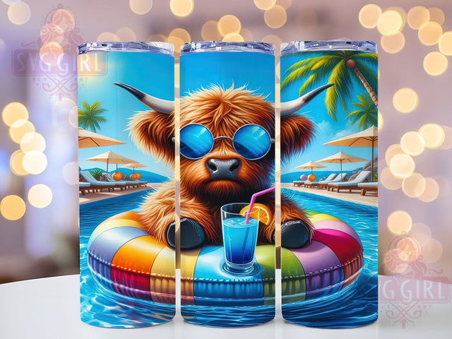 Highland Cow Summer 20oz Tumbler Wrap, Poolside Vibes Mug, Summer Cow Cup, Relaxing Cow Wrap, Boho Farm Animal Design, Funny Cow Lover Gift, Sublimation Tumbler Wrap Sublimation SvggirlplusArt 