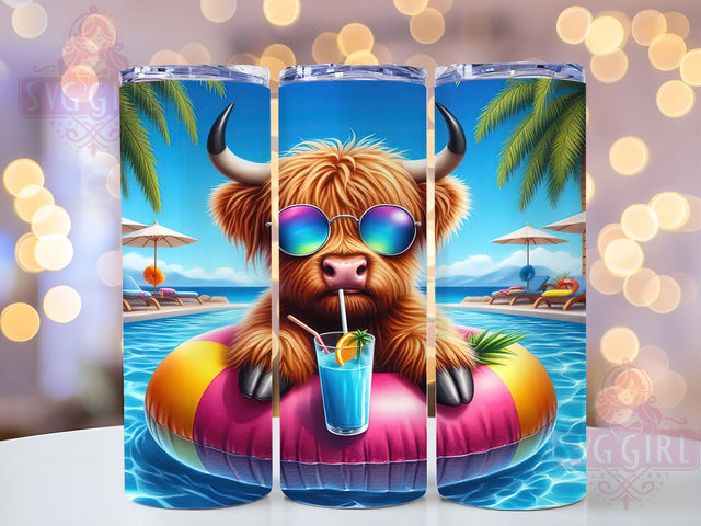 Highland Cow Summer 20oz Tumbler Wrap, Poolside Vibes Mug, Summer Cow Cup, Relaxing Cow Wrap, Boho Farm Animal Design, Funny Cow Lover Gift, Sublimation Tumbler Wrap Sublimation SvggirlplusArt 