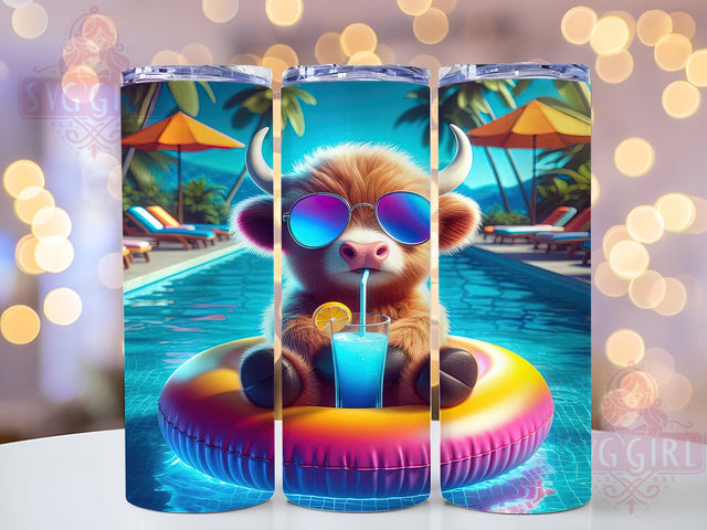Highland Cow Summer 20oz Tumbler Wrap, Poolside Vibes Mug, Summer Cow Cup, Relaxing Cow Wrap, Boho Farm Animal Design, Funny Cow Lover Gift, Sublimation Tumbler Wrap Sublimation SvggirlplusArt 