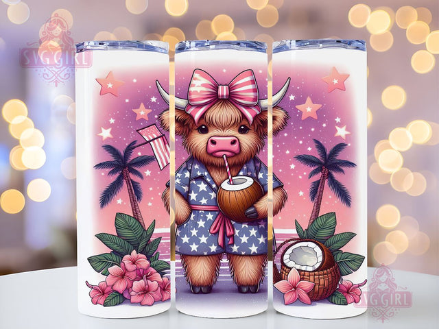 Highland Cow Summer 20oz Tumbler Wrap Sublimation Design, Straight Tapered Tumbler Wrap, Cute Cow on Beach Tumbler Png, Instant Digital Download Sublimation SvggirlplusArt 