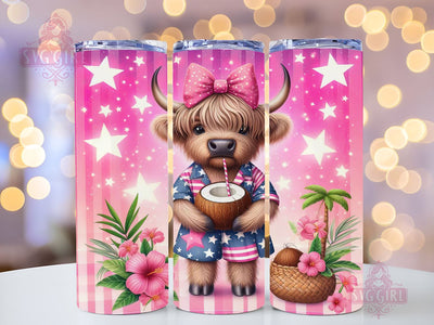 Highland Cow Summer 20oz Tumbler Wrap Sublimation Design, Straight Tapered Tumbler Wrap, Cute Cow on Beach Tumbler Png, Instant Digital Download Sublimation SvggirlplusArt 