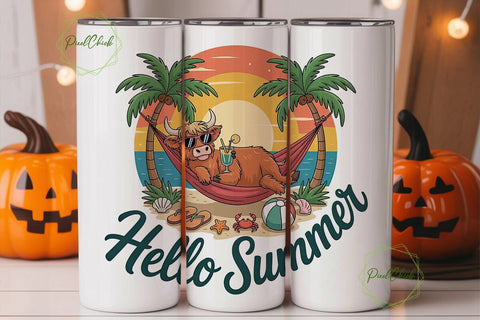 Highland Cow Summer 20oz Tumbler Wrap Sublimation PixelChick 